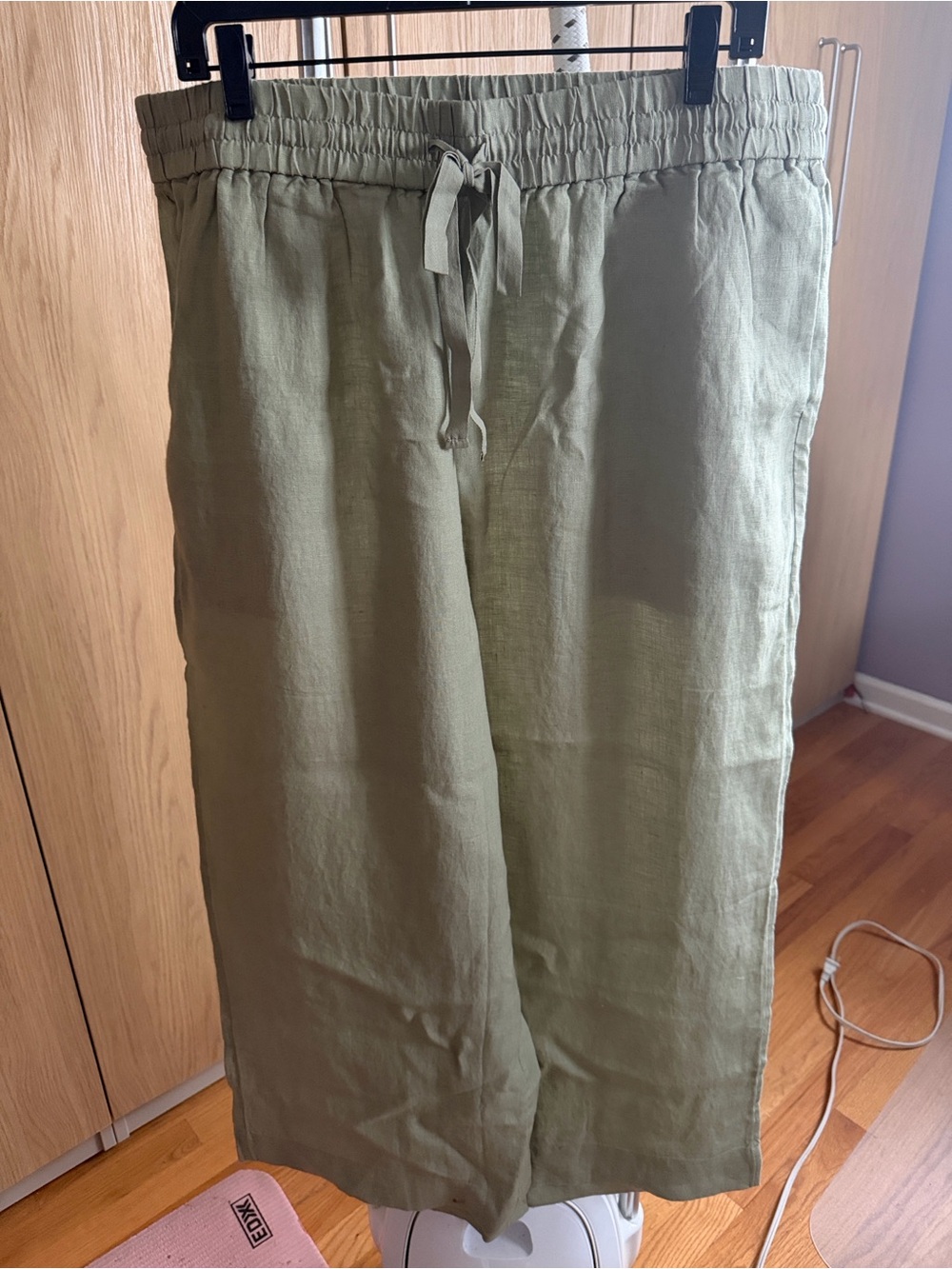 J. Crew 100% Linen Olive Green Elastic Waist Pants